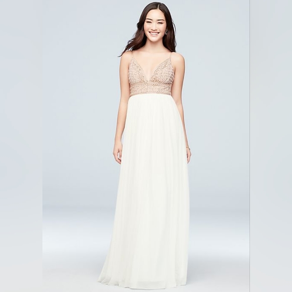 Dresses Nwot Ivory Nude Chiffon Dress With Beaded Boho Bodice Beach Wedding Gown Poshmark